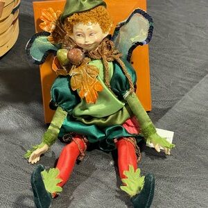 Whimsical Fairy Doll Green and Red Outfit. Dept 56 tag. Could be Mark Roberts.